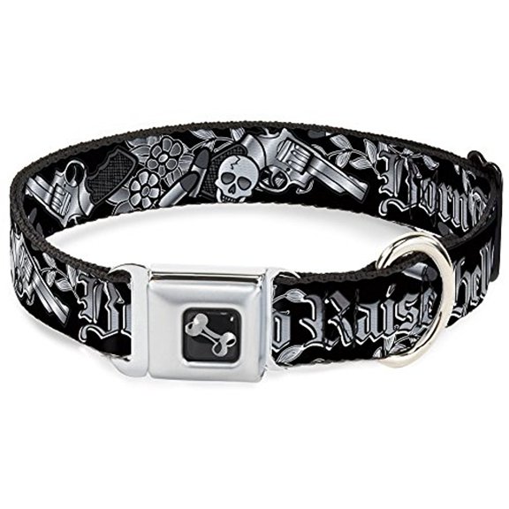 Buckle-Down Born To Raise Hell Gray Dog Collar Bone, Large 15-26"