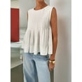 thumbnail image 5 of Women's Pleated Peplum Sleeveless Round Neck Tank Tops, 5 of 9
