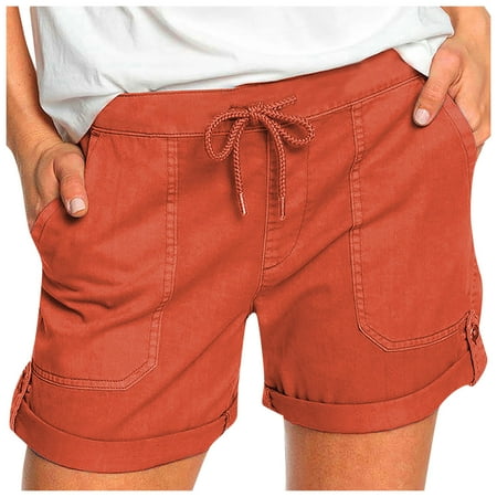 

Women Comfy Drawstring Solid Color Casual Elastic Waist Pocket Shorts Pants Womens Cut off Jean Shorts Short Sleeve Nightgowns for Women