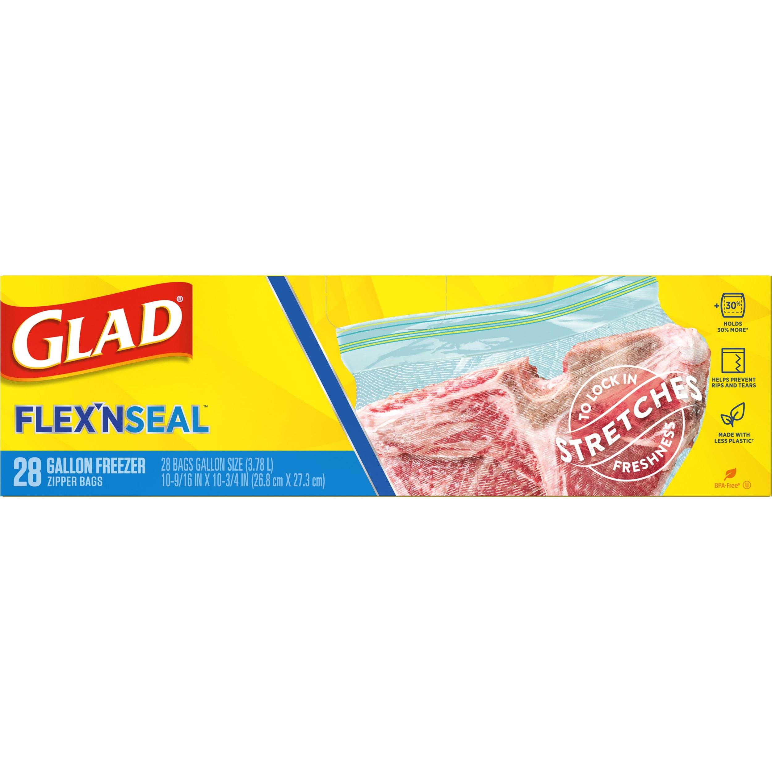 Glad FLEXN SEAL Gallon Freezer Zipper Bags, 28 Count (Pack of 4) - Package  May Vary Gallon Freezer Bags 28 Count (Pack of 4)