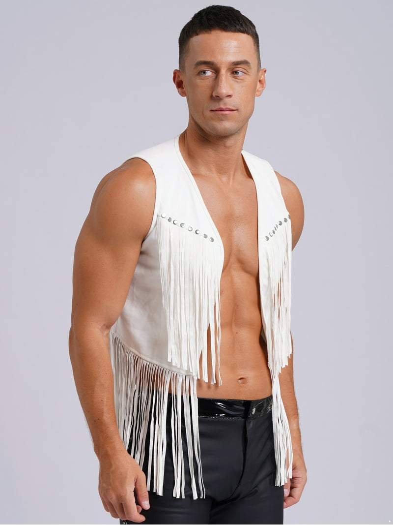 Zaldita Men's Fringe Open Front Vest Jacket Sleeveless
