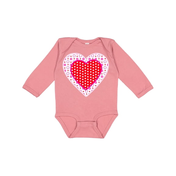 Inktastic Valentine Red Heart with Dots Boys or Girls Long Sleeve Baby Bodysuit