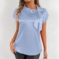 thumbnail image 4 of ZZwxWA Women's Satin Tie Bow Front Top Half Open Ruffle Neck Cap Sleeve Silk Y2K Blouse Business Casual Top, 4 of 5