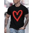 thumbnail image 1 of Men'S Casual Crew Neck T-Shirt with Red Heart Print, Knit Fabric, Slight Stretch, Regular Fit, Summer Fashion Tee, 1 of 8
