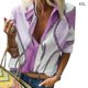 thumbnail image 3 of Jumpingount - Blusa suelta para mujer, talla grande, cuello con cuello, informal, para vacaciones, trabajo Prendas para la parte del cuerpo Violeta 4XL, 3 of 4