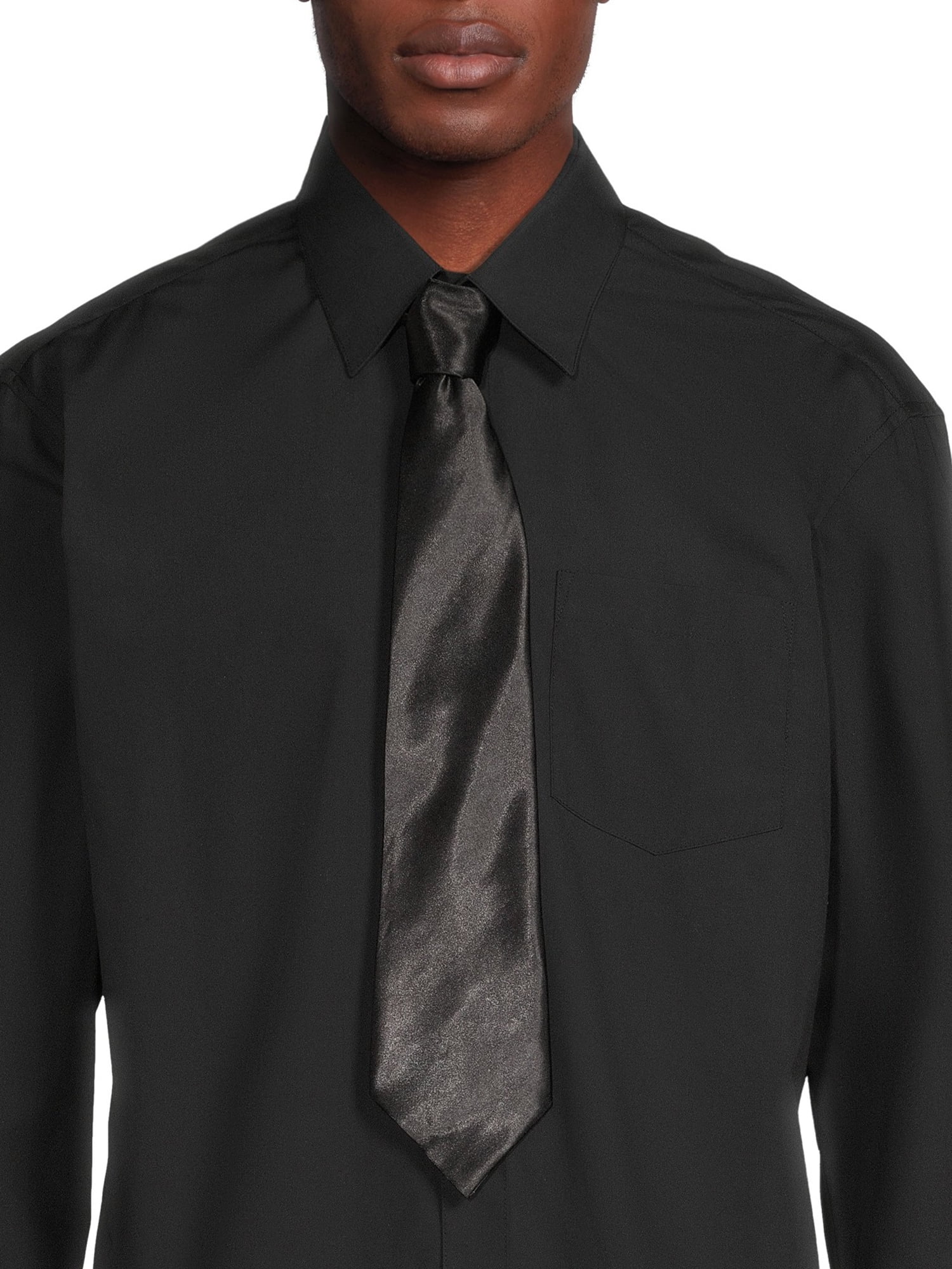 black dress shirt with silver tie Black Suit & Silver Tie