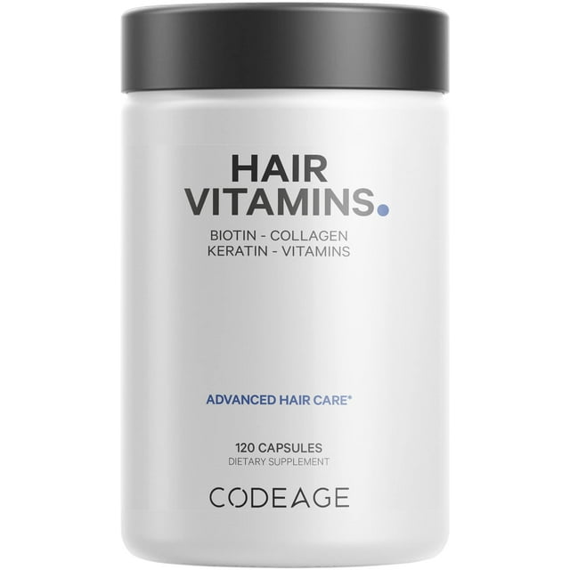 Vitaminas para el cabello Codeage, 10000 mcg, biotina, queratina y colágeno, 120 cápsulas