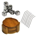 thumbnail image 1 of Healthpro Bar Ultimate Drinker Package, Includes 8 Titanium Super Strong Lightweight Drinking Straws, 8 Stainless Steel Reusable Ice Cubes with Tongs and 5 Piece Bamboo Heavy Duty Round Coaster Set, 1 of 9