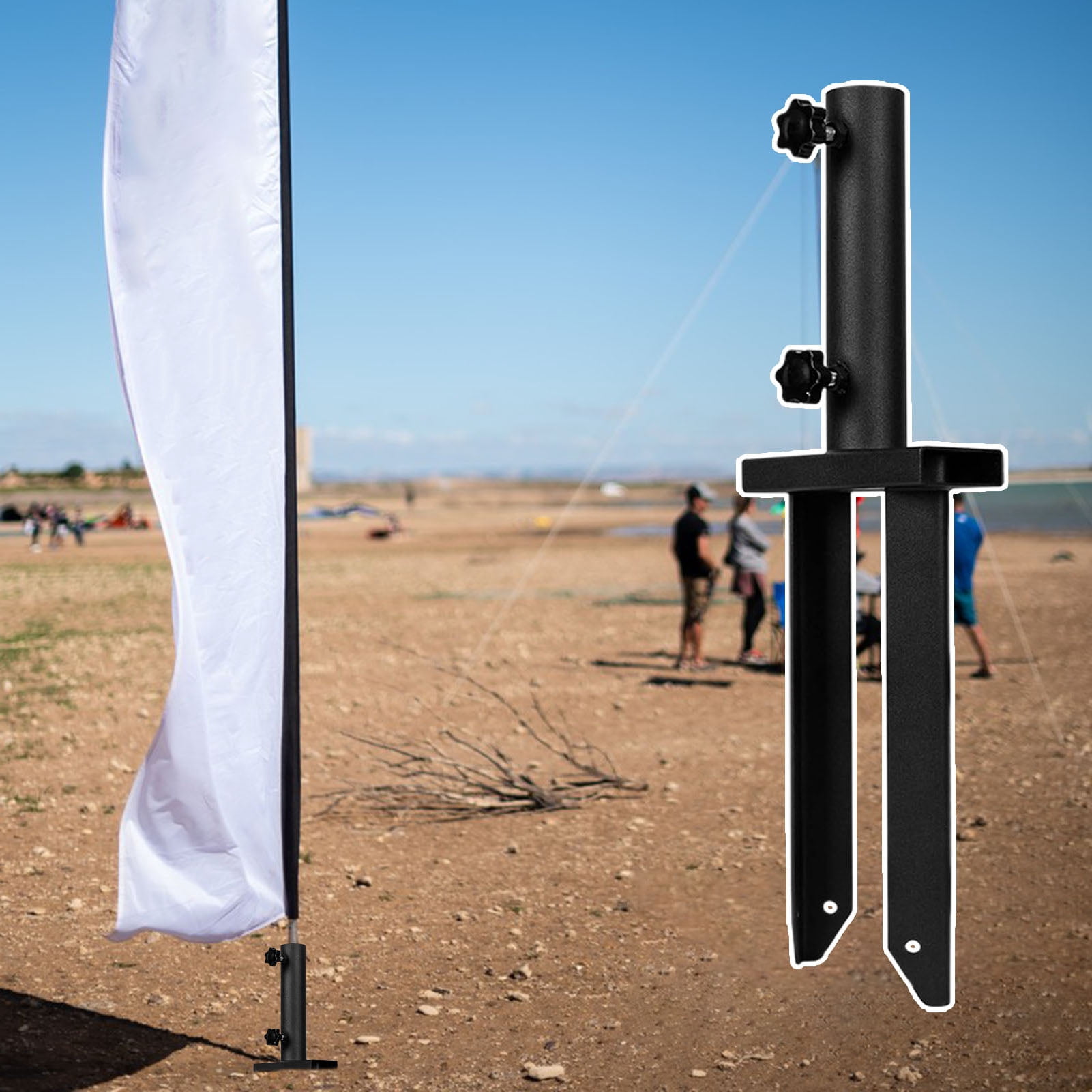 Heavy-Duty Flag Pole Holder Ground Stake Metal Flag Spike for Ground Adjustable Feather Flag Base Universal Light Stakes Rust-Resistant Outdoor Stand for Flags