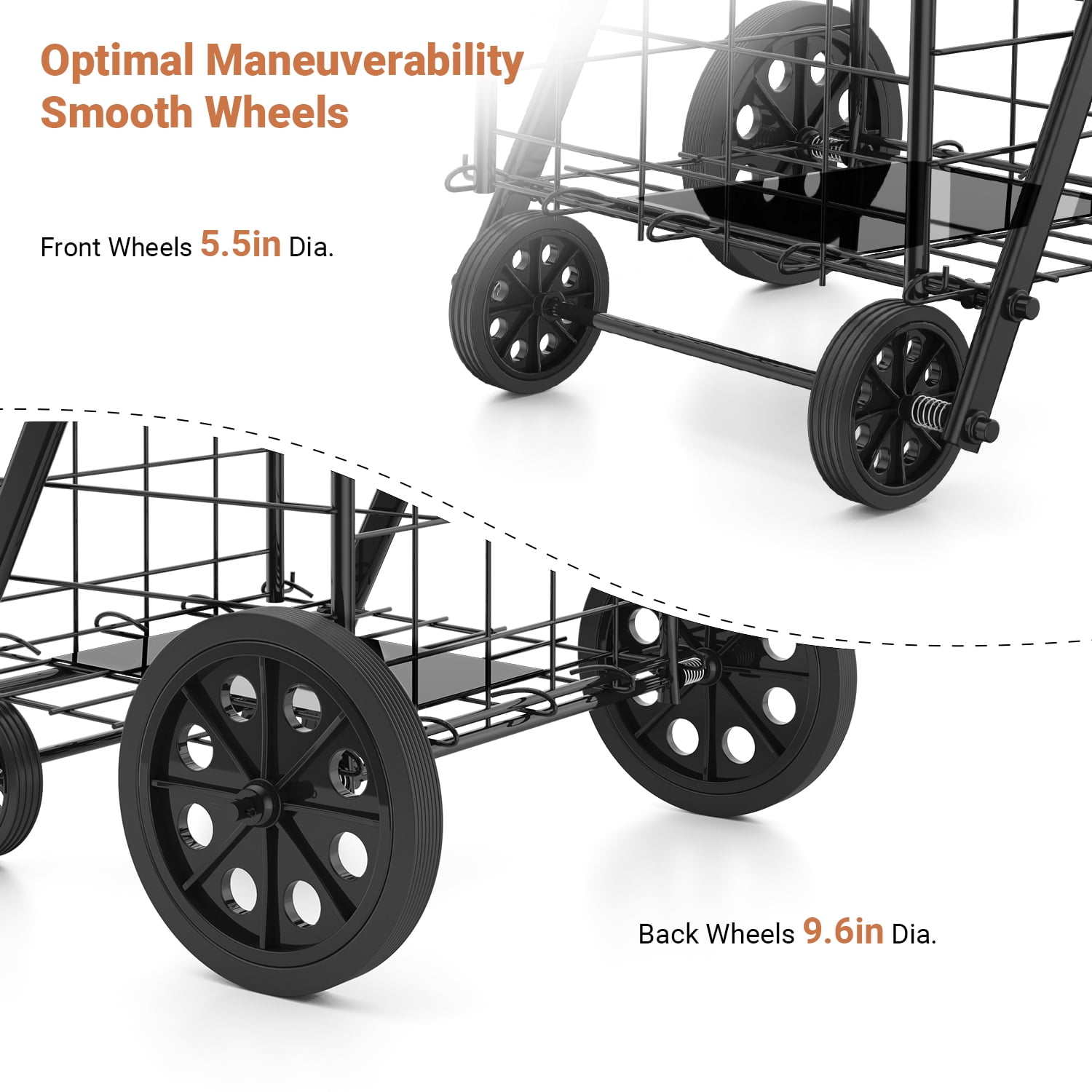 Folding Shopping Cart Utility Carts with Dual Swivel Wheels and