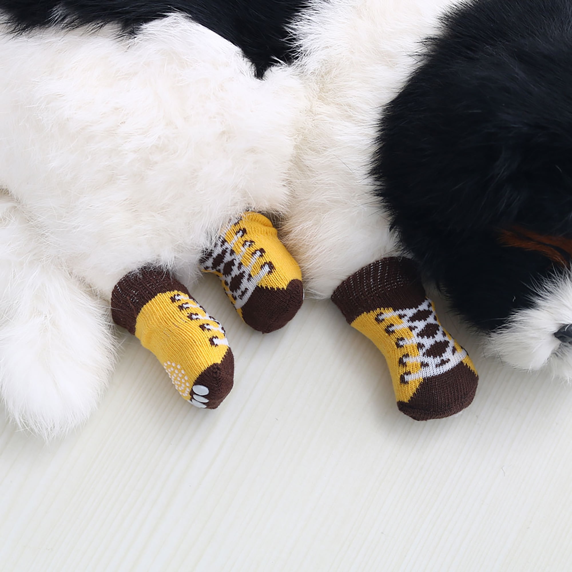 4pcs AntiSlip Knit Dog Socks with Rubber Reinforcement Paw Protector