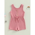 thumbnail image 3 of Musuos Toddler Girls Boys Short Playsuit 6M 12M 18M 24M 3Y 4Y Solid Color Crew Neck Sleeveless Jumpsuits Summer Casual Romper, 3 of 10