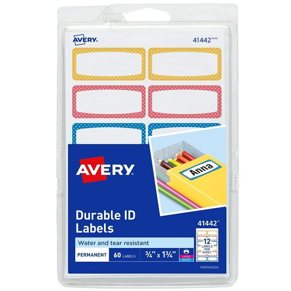 Avery Durable Labels, 3/4" x 1-3/4", Assorted, 60 Total (41442)
