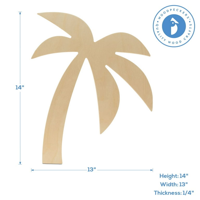 Unfinished Wooden Palm Tree Cutout, 14, Pack of 25 Wooden Shapes for Crafts,  Use for Summer & Beach & Nautical Decor and Crafting, by Woodpeckers 