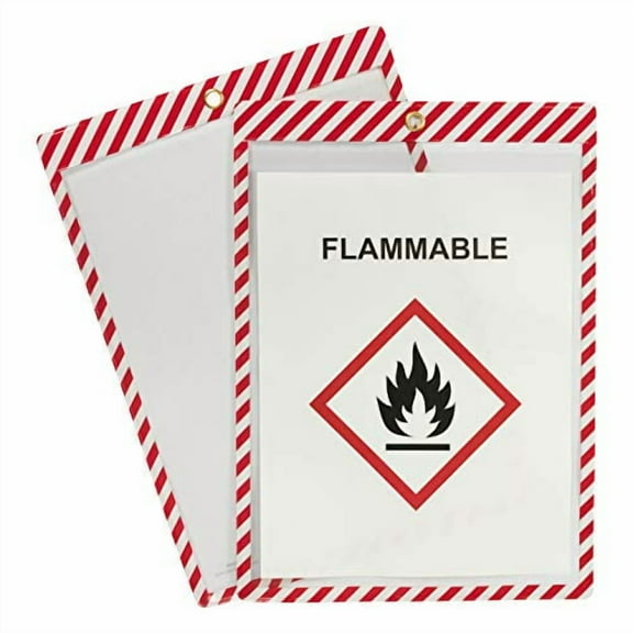 C-Line Safety Striped Shop Ticket Holders 0.1" x 9.8" x 13.6" - Vinyl - 25 / Box - White, Red