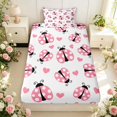 thumbnail image 3 of Erosebridal Bug Ladybug Twin Sheets,Kawaii Heart Print Bedding,White Pink,3 Pieces,1 Flat Sheet,1 Fitted Sheet and 1 Pillowcase, 3 of 6