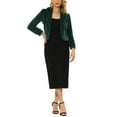 thumbnail image 2 of MODA NOVA Juniors Notched Lapel Long Sleeves Open Front Fleece Cropped Coat Green M, 2 of 5