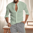 thumbnail image 4 of Mens Casual Long Sleeve Linen Shirts Buttons Down Solid Plain Roll-Up Sleeve Summer Beach Shirts (Size S-5XL), 4 of 4