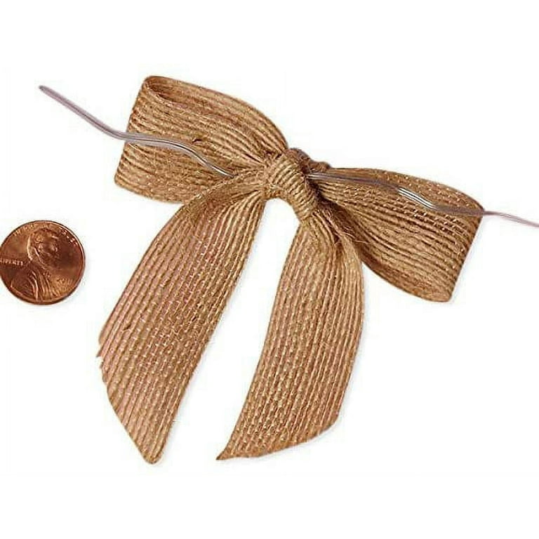 Pre-Tied Beige Jute Burlap Bows - 3 Wide, Set of 12, Wired Craft Ribbon,  Thanksgiving, Christmas, Wedding Embellishments, Wreath, Gift Bows, Gift
