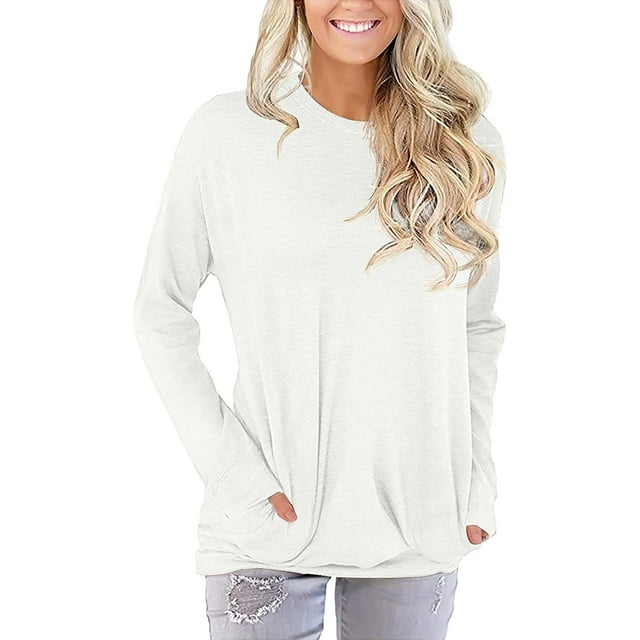 Womens Casual Loose T Shirts Long Sleeve Blouses Tunic Tops with Pockets