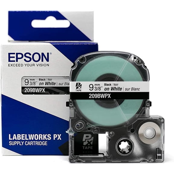 Epson LABELWORKS 209BWPX - Black on White PET Label Maker Tape - 3/8" (9MM) Wide, 30 ft