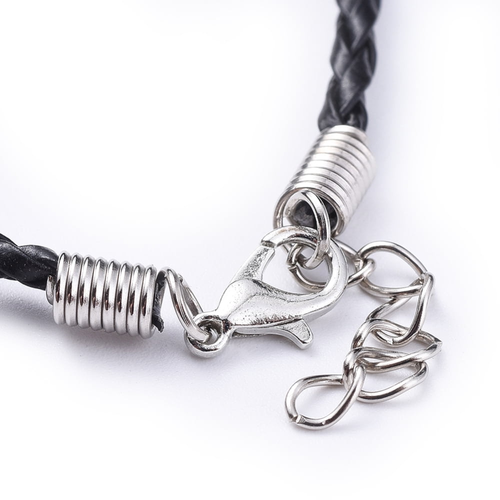 100 pc Imitation Leather Necklace Cord Black Platinum Color 3mm in diameter 17 inchDIY