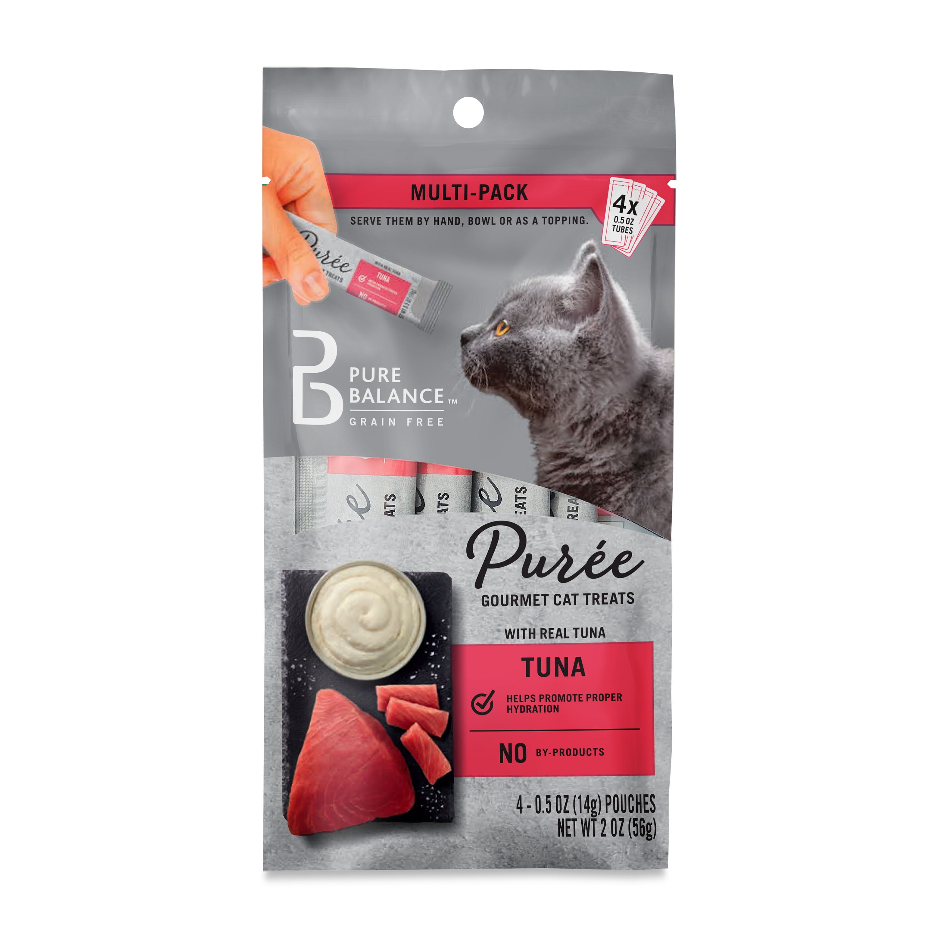 (2 pack) Pure Balance Grain Free Gourmet Wet Cat Treats, Tuna, 0.5 oz Pouches, 4 Count