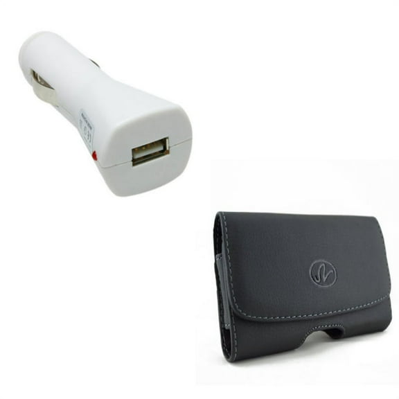 Black Leather Phone Case w White Car USB Charger DC Socket Power Adapter A4K Compatible With Google Pixel 3a XL