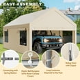 thumbnail image 3 of Walsunny 12x20 ft Carport with 4 Sandbags Heavy Duty Canopy with Roll-up Windows Portable Garage with Removable Sidewalls & Doors Car Canopy Khaki, 3 of 11