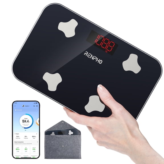 RENPHO Portable Weight Scale with Storage Case, Digital Travel Scale for Body Weight, Mini Bathroom Scale for Body Fat, 13 Body Composition Analyzer with App, 400 lb