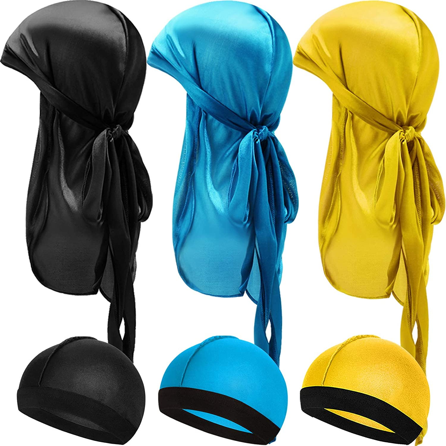 6 Pieces Kids Silky Satin Durags with Wave Caps Set Unisex 360 Wave
