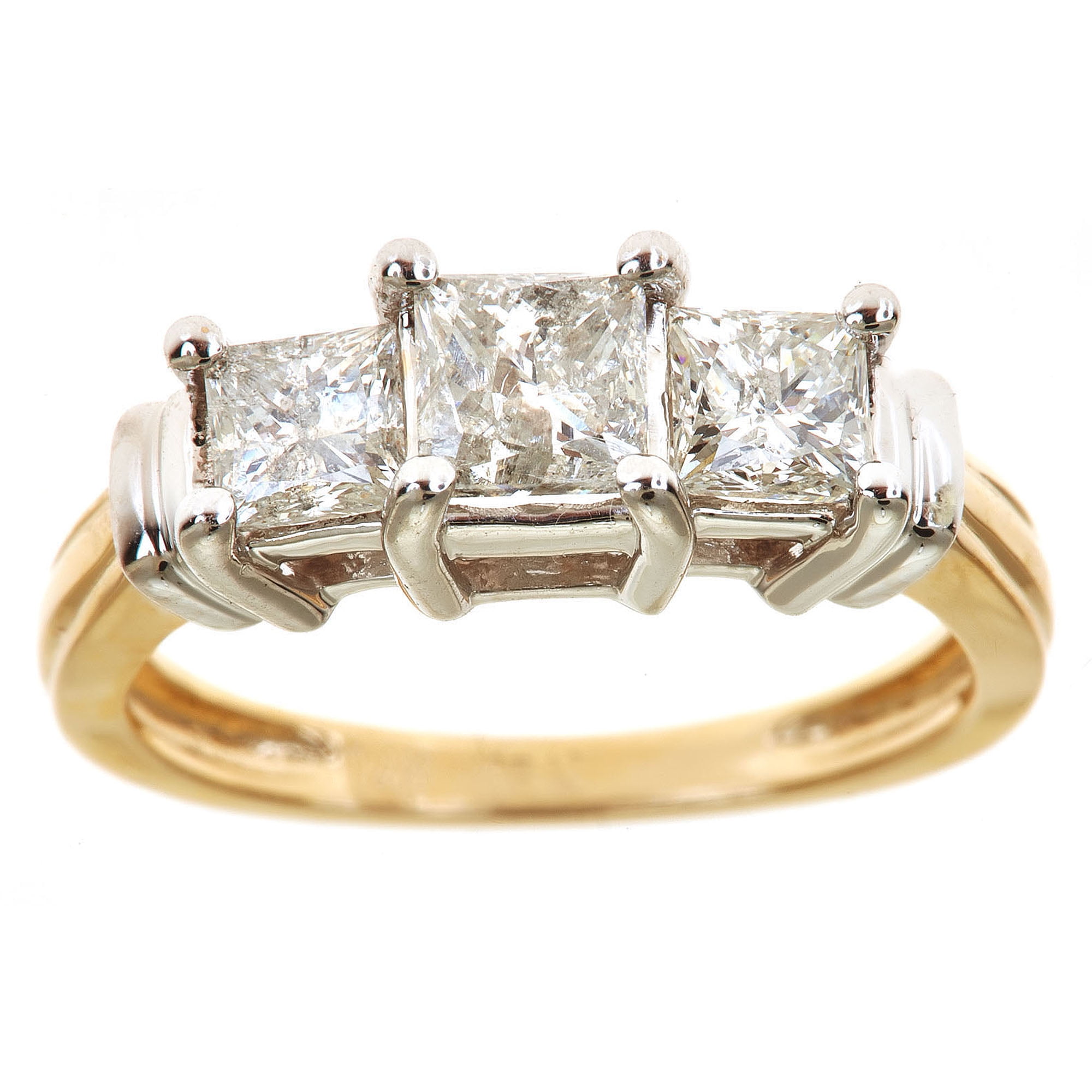 1.5 Carat T.W. Princess White Diamond 14kt Yellow Gold 3-Stone Ring, IGL certified by Generic