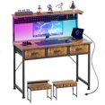thumbnail image 1 of Small Desk with Pegboard &amp; Drawers  Gaming Desk with Adjustable LED Light  Home Office Desks for Small Bedroom  Adjustable Monitor Rise Stand and Charging Station  Fabric Drawers, 1 of 5