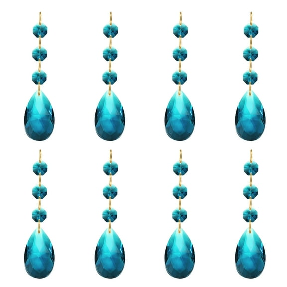 Uxcell Teardrop Crystal Chandelier Pendants Beads, 8 Pack 100mm Length 38mm Prisms Parts Beads Sky Blue