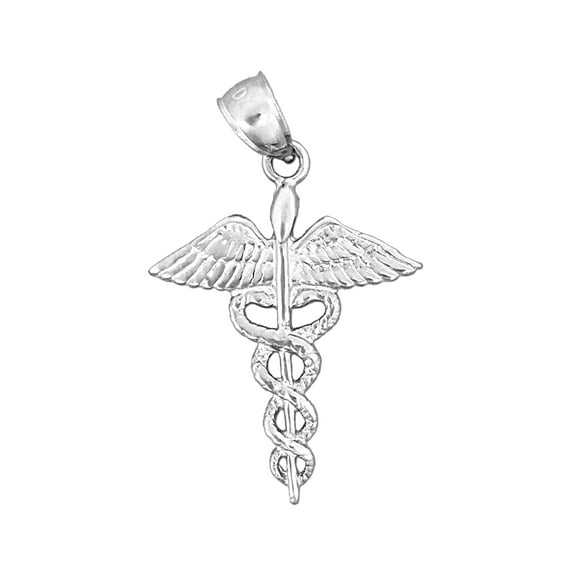 Rhodium Plated 925 Sterling Silver Caduceus Medical Pendant