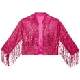 thumbnail image 5 of TiaoBug Kids Girls Sparkly Jacket Tassel Coat Long Sleeve Open Front Outerwear Tops Party Wear Hot Pink 14, 5 of 7