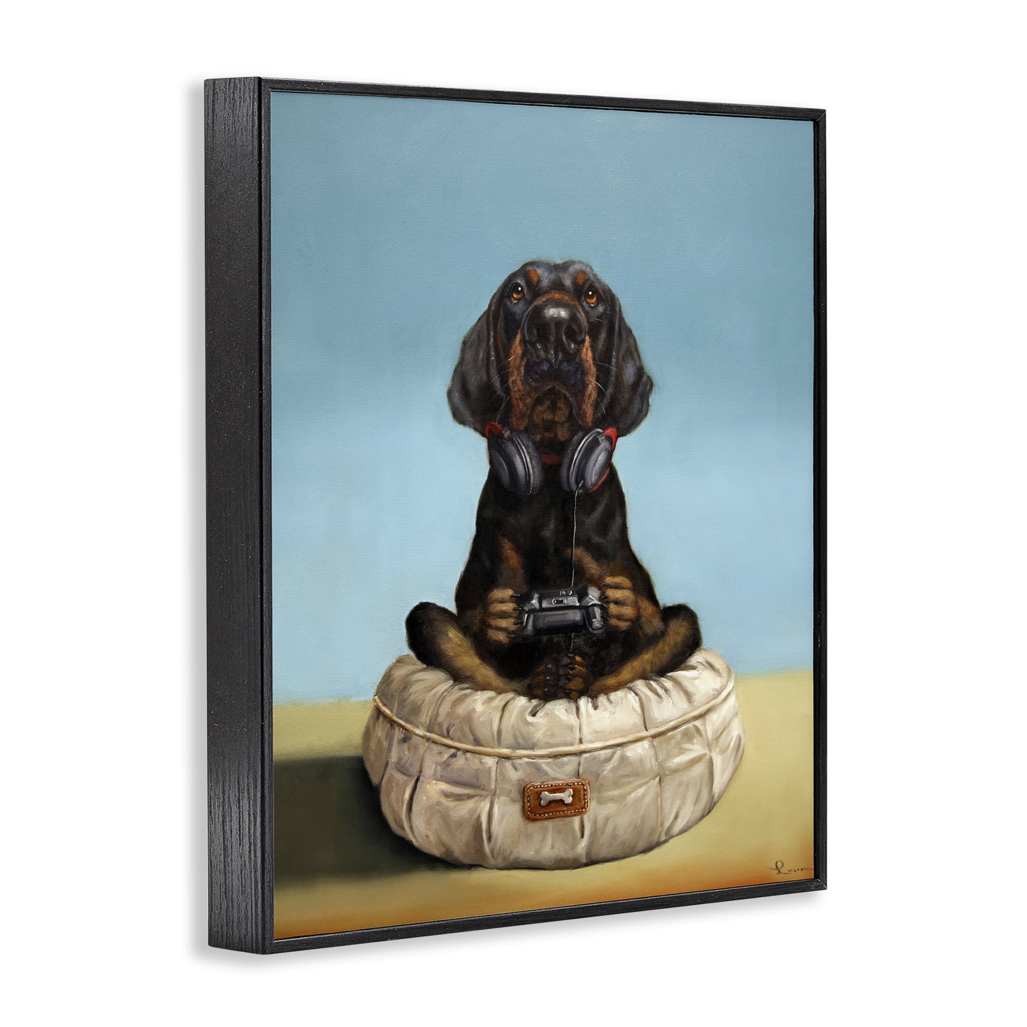 Stupell Industries Game Boy Playing Dog Black Framed Giclee Art, design by Lucia Heffernan