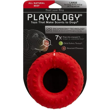 UPC: 0858413007556 | Playology Dual Layer Ring Dog Toy All Natural Beef Scent Large