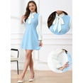 thumbnail image 2 of DARING DIVA Contrast Tie Neck Long Sleeve Elegant A-Line Dress L Light Blue, 2 of 5