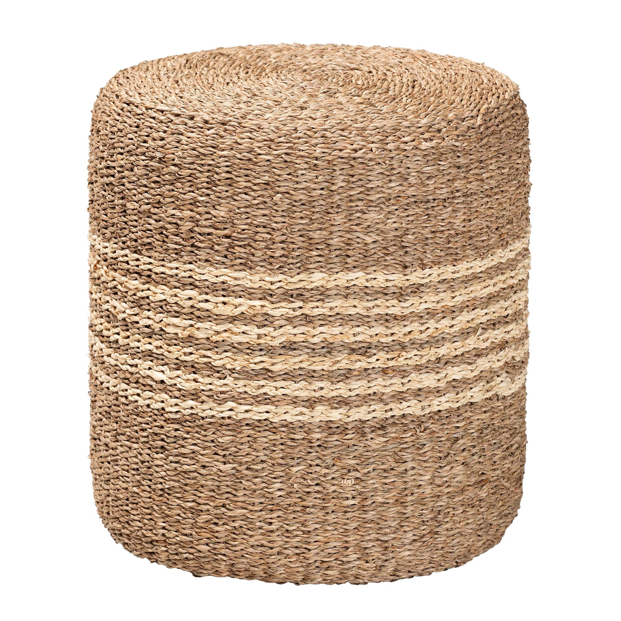 bali & pari Wickham Modern Bohemian Natural Brown Seagrass Ottoman Footstool