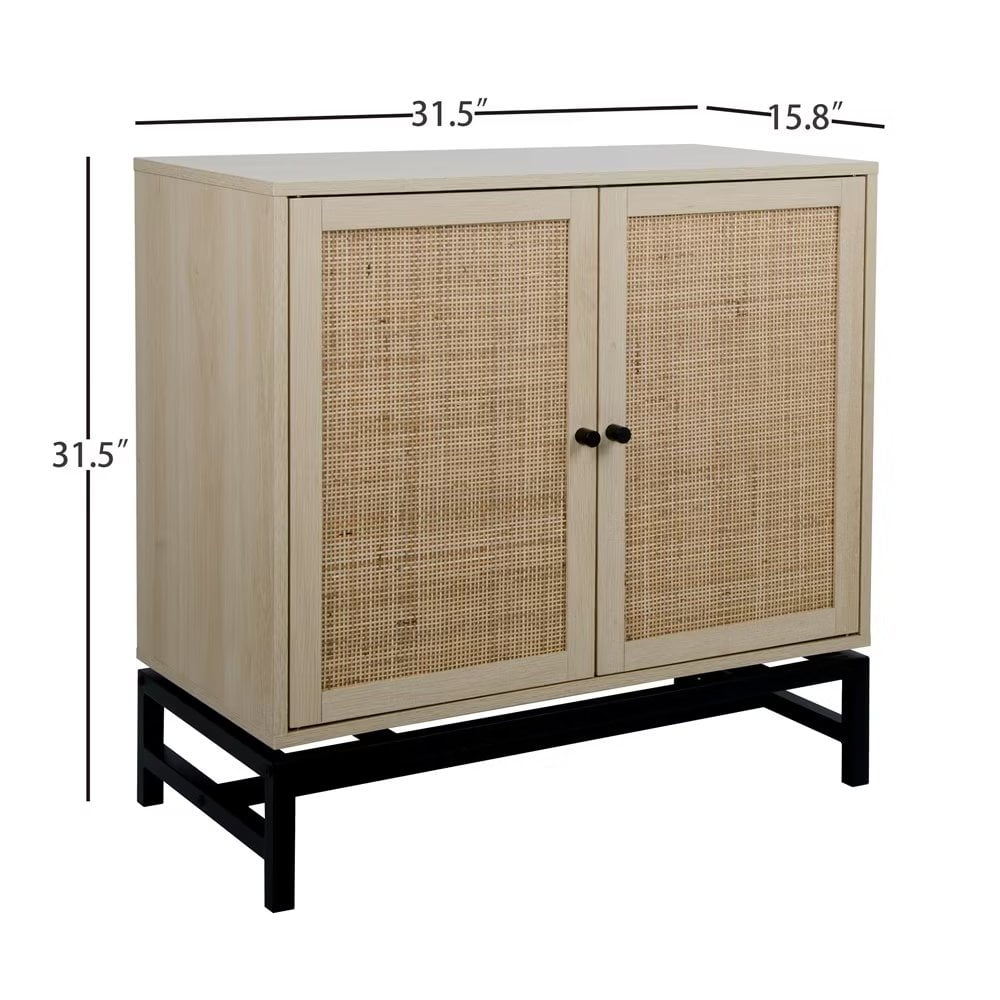 Threshold warwick 2 door wood sale & rattan accent cabinet