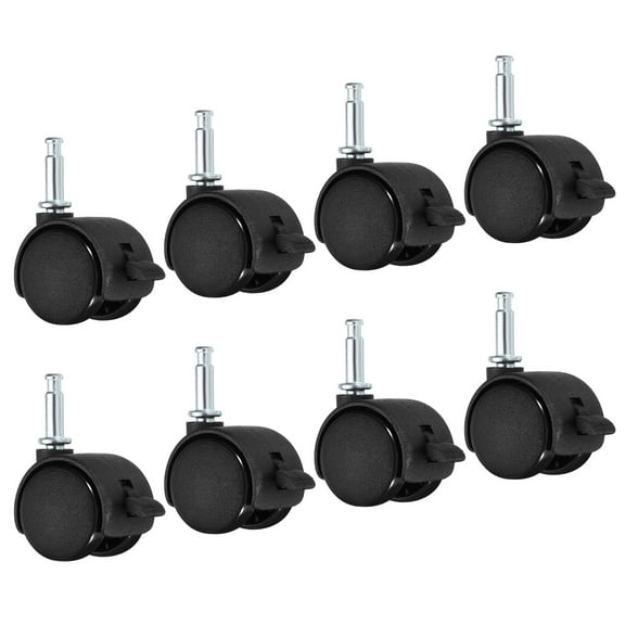 1" Swivel Stem Casters Nylon 360 Degree Insert Stem Wheel with Brake, 8 Pack