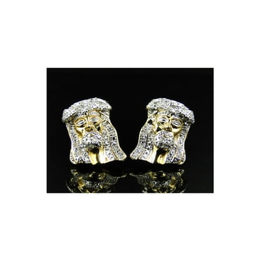 Genuine Diamond Unique Jesus Stud Earrings in Yellow Gold Finish .20ct