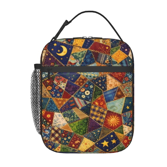 Patchwork Pattern Lunch Bag Reusable Thermal Lunch Tote with Handle for Women and Men