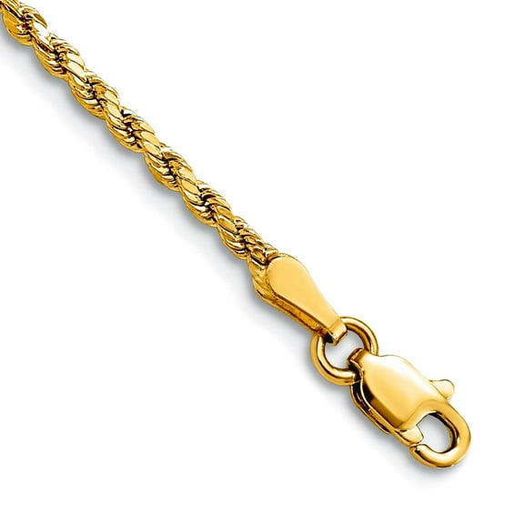 10k Yellow Gold 2mm Semi-solid Sparkle-Cut Rope Chain Bracelet 8 Inch Link Bracelet for Women and Men
