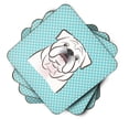 thumbnail image 2 of Carolines Treasures BB1158FC Checkerboard Blue White English Bulldog  Foam Coaster Set of 4 3 1/2 x 3 1/2 multicolor, 2 of 3
