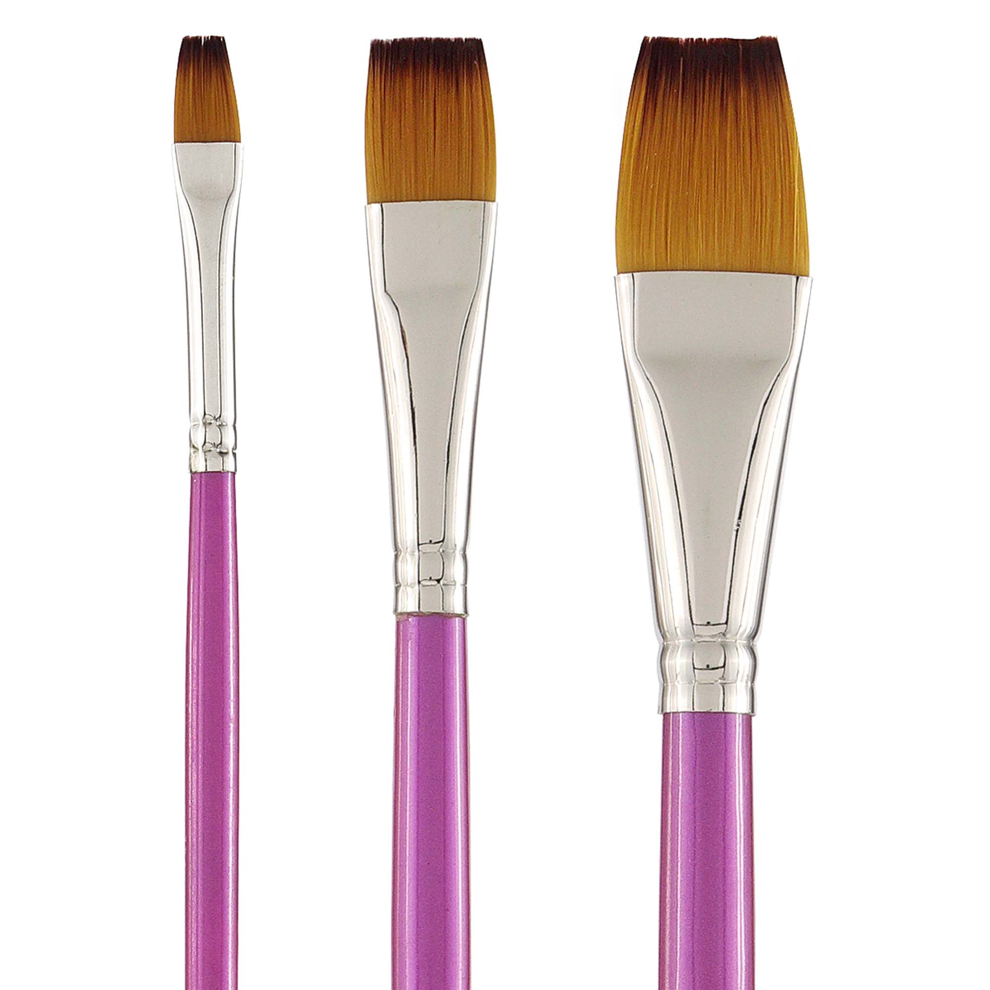 Creative Inspirations Dura-HandleArtist Paint Brushes Long Solid Resin Handle Resists Chips & Cracks - Flat [Set of 3]