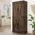thumbnail image 3 of 71" Farmhouse Tall Kitchen Pantry, 5 Layers Storage Cabinet with  Adjustable Shelves, Farmhouse Pantry Cabinet with 4 Barn Doors for Kitchen, Dining Room, Bathroom, Living Room, Rustic Brown, 3 of 14
