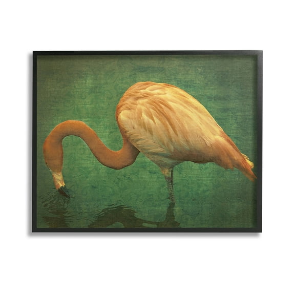 Stupell Industries Dark Flamingo in Pond Animals & Insects Painting Black Framed Art Print Wall Art, 14 x 11