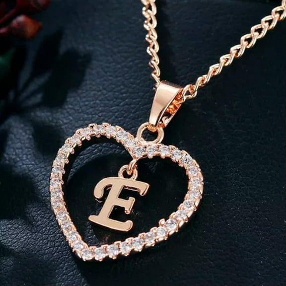 EOEMY A-Z Rose Gold Heart Alphabet Letter Necklace Initial Name Pendant Chain Choker-E